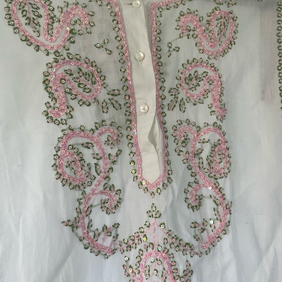 Graham Kandiah NWOT Elegant White Green and Pink Embroidered beaded Tunic Medium - Picture 4 of 8